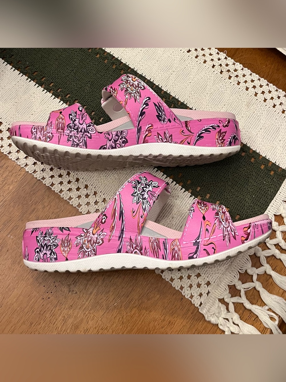 Dansko Kandi EVA Pink Floral Two-Strap Slide Sandals